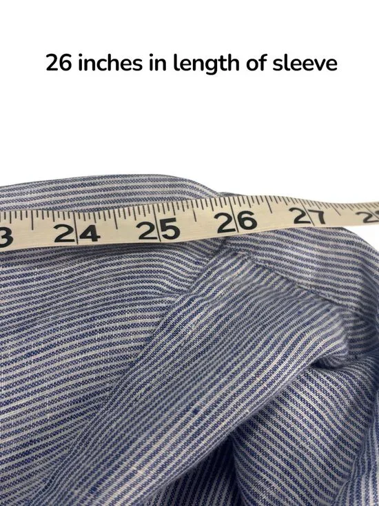 Jachs NY Blue Stripe Button Shirt Linen Blend Madison Fit Mens Large - Picture 10 of 11